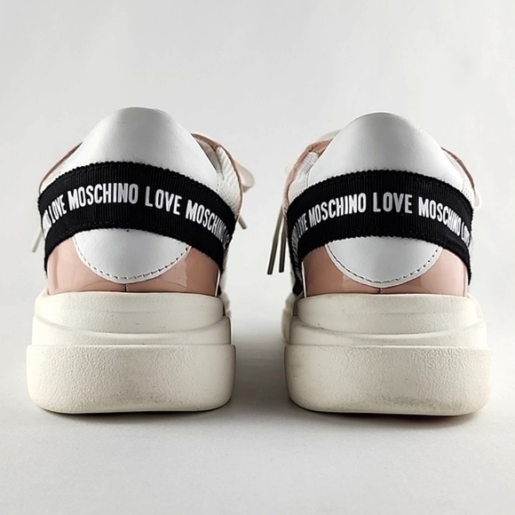 NWT LOVE MOSCHINO Women's Logo-Tape Mesh Salmon Leather Chunky Trainers Sz 8.5 - Picture 7 of 15